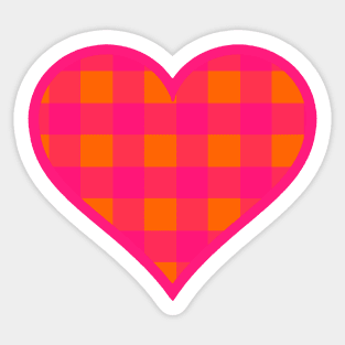 Orange and Pink Buffalo Plaid Heart Sticker